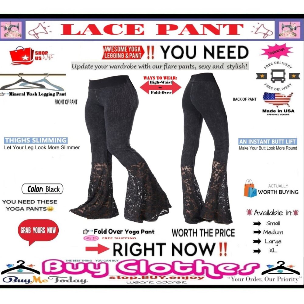 🛑 BOTTOM Fold Embroidery ➕ LACE 🆒 LEGGING PANT High Waist FLARE Wash BUY NOW - Picture 13 of 16